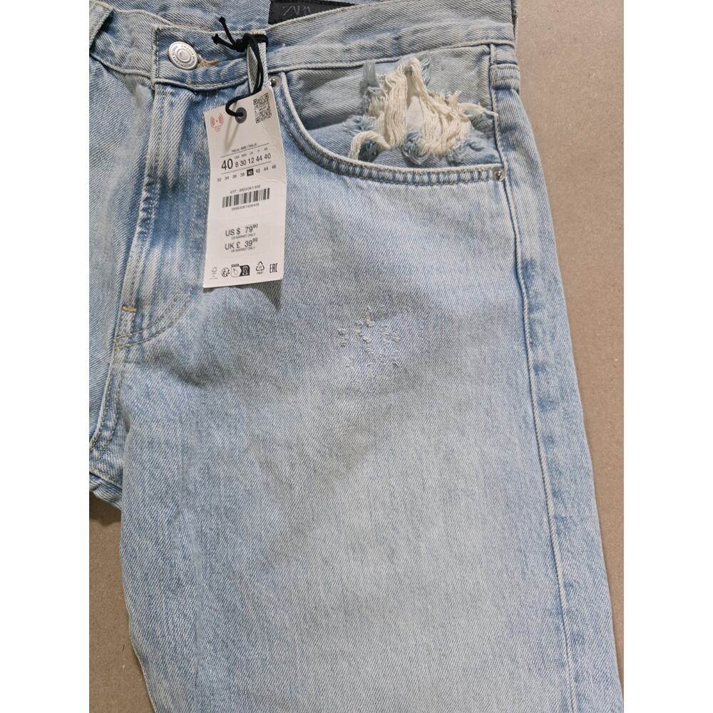 ZARA Size 8 Distressed Straight Leg Jeans NWT Light Wash Blue Cotton Black Label - Picture 5 of 15